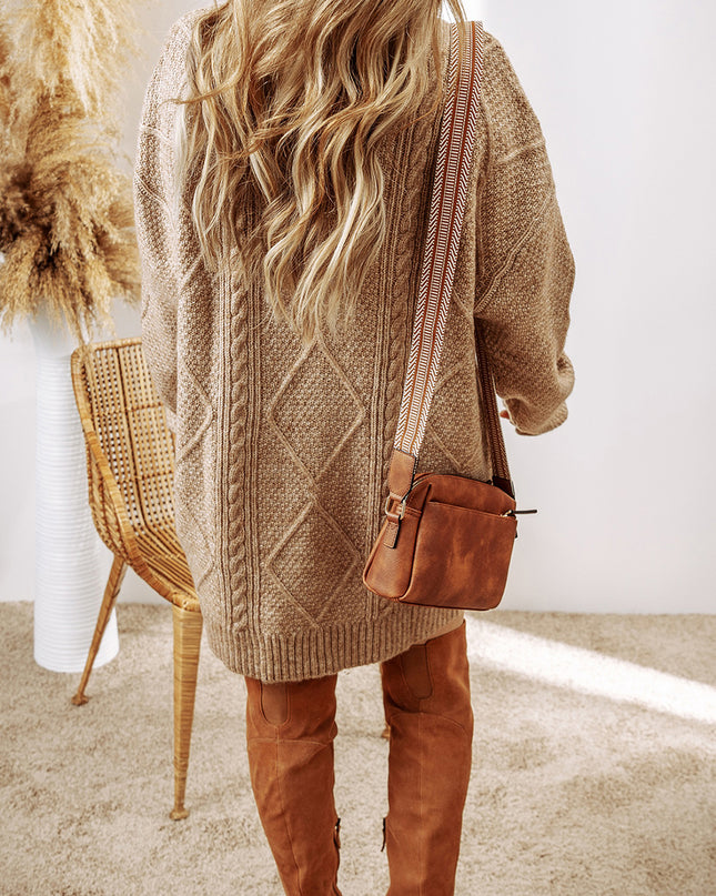 Parchment Cable Knit Drop Shoulder Loose Fit Sweater Dress