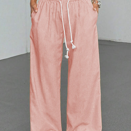 Pink Stripe Drawstring Plus Size Loose Pants