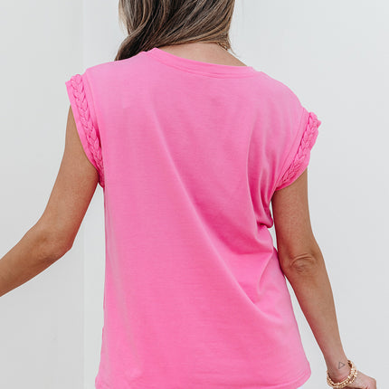 Bonbon Braided Cap Sleeve Crew Neck T Shirt