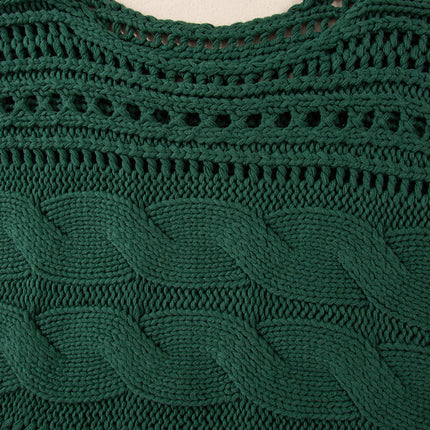 Smoke Gray Hollow-out Cable Knit Cropped Sweater