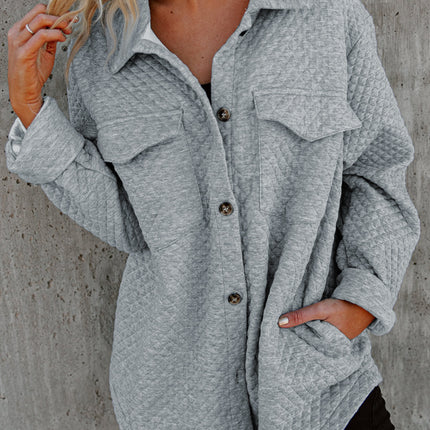 Black Retro Quilted Flap Pocket Button Shacket