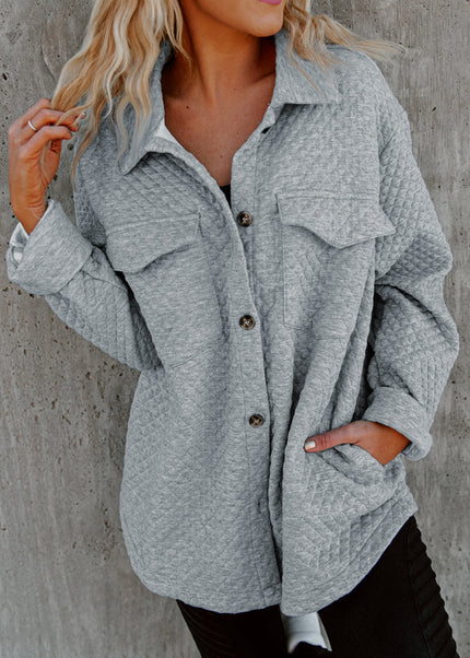 Black Retro Quilted Flap Pocket Button Shacket