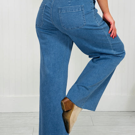 Dusk Blue Retro Washed Patch Pocket Loose Jeans