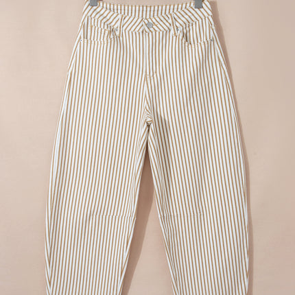 Khaki Stripe Casual Barrel Jeans