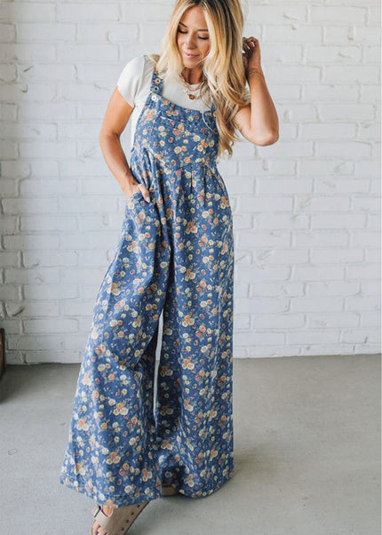 Vintage Rose Printed Denim Jumpsuit