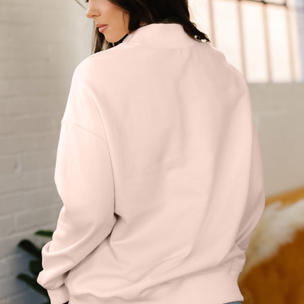 Bright Pink Oversize Blessed Embroidered Mock Neck Sweatshirt