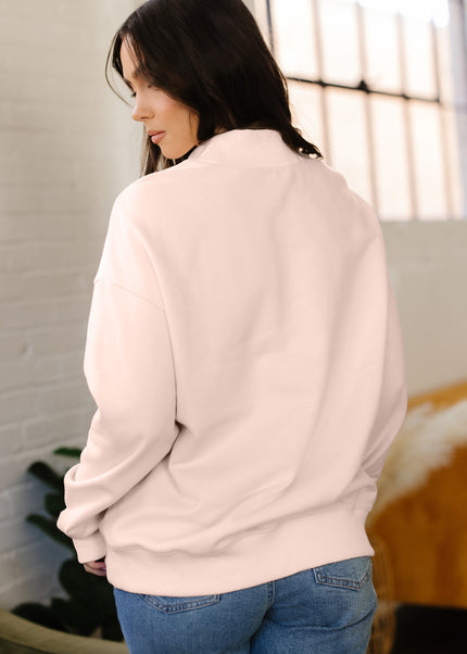 Bright Pink Oversize Blessed Embroidered Mock Neck Sweatshirt