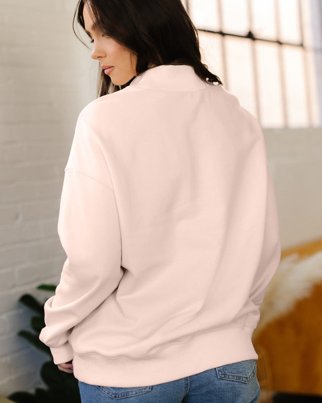 Bright Pink Oversize Blessed Embroidered Mock Neck Sweatshirt