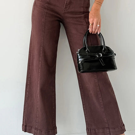 Apricot Solid Color Seamed Center Wide Leg Cropped Jeans