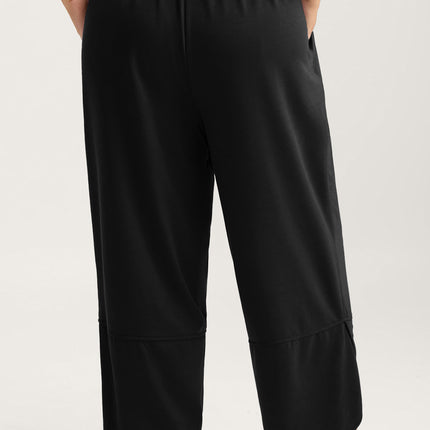 Sail Blue Plus Size Elastic Waist Asymmetrical Hem Loose Capris Pants