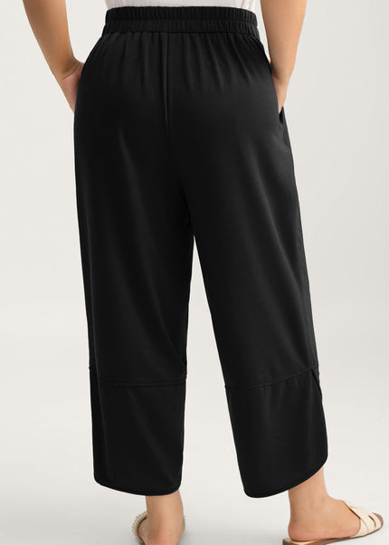 Sail Blue Plus Size Elastic Waist Asymmetrical Hem Loose Capris Pants