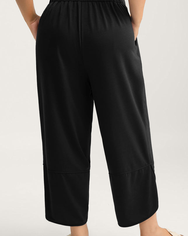 Sail Blue Plus Size Elastic Waist Asymmetrical Hem Loose Capris Pants