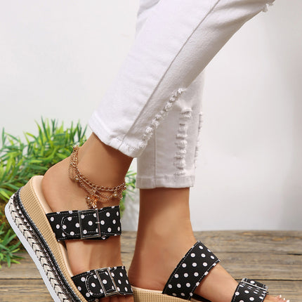 Black Polka Dot Double Buckle Platform Slippers