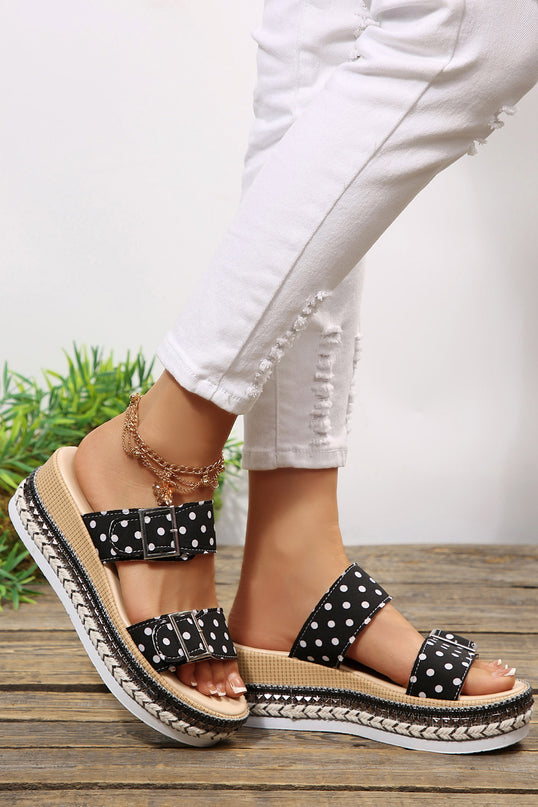 Black Polka Dot Double Buckle Platform Slippers