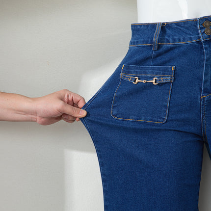 Sail Blue Hardware Decor Patched Pockets Wide Leg Jean Pants