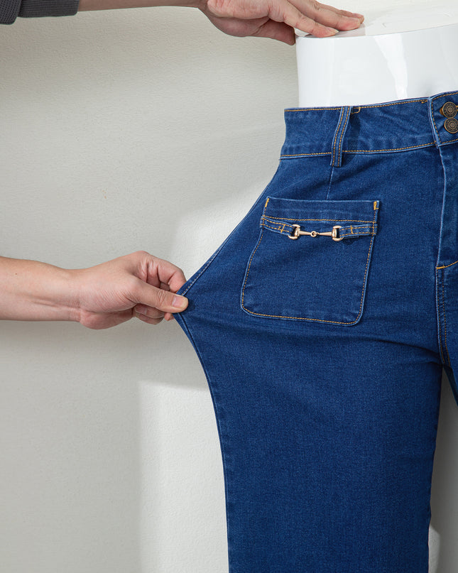 Sail Blue Hardware Decor Patched Pockets Wide Leg Jean Pants