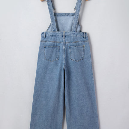 Dusk Blue Pleated Wide Leg Retro Pocketed Denim Jumpsuit