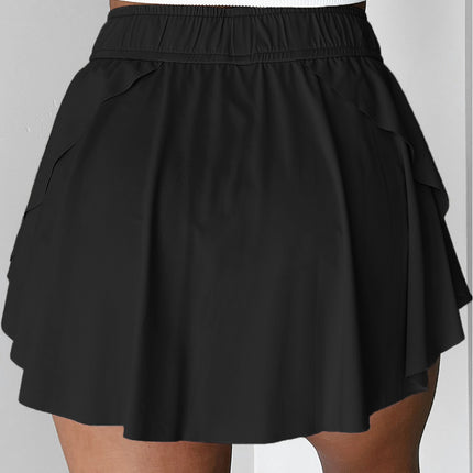 Black Drawstring High Waist Lined Tennis Skorts