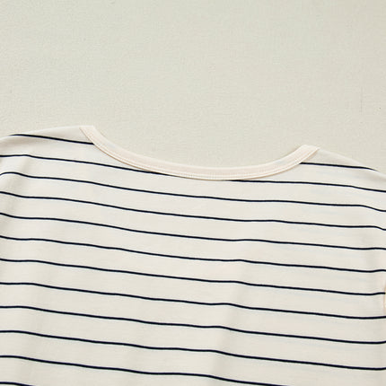 Beige Stripe Drawstring Tunic Tank Mini Dress with Pockets