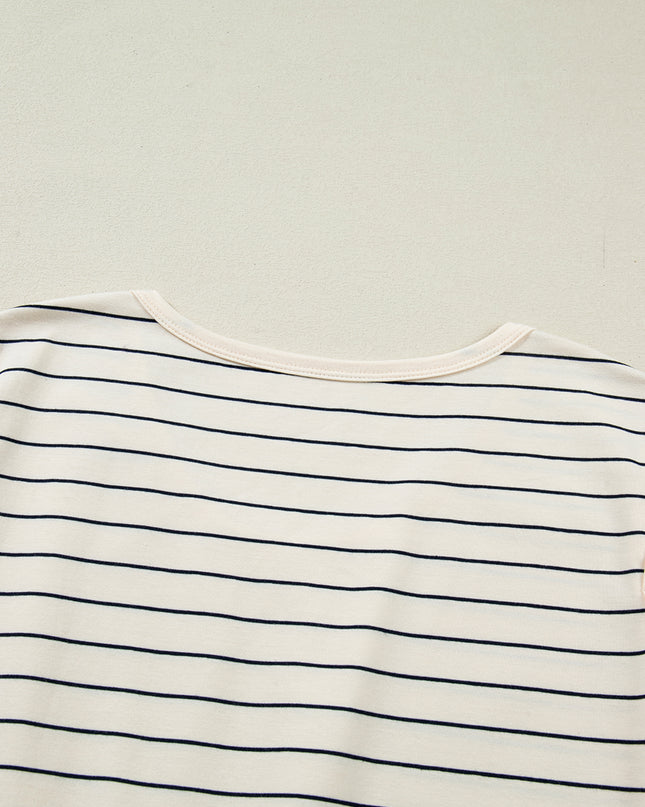 Beige Stripe Drawstring Tunic Tank Mini Dress with Pockets
