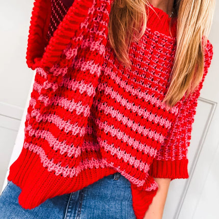 Red 3/4 Draped Sleeve Slouchy Sweater
