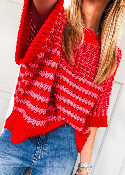 Red 3/4 Draped Sleeve Slouchy Sweater