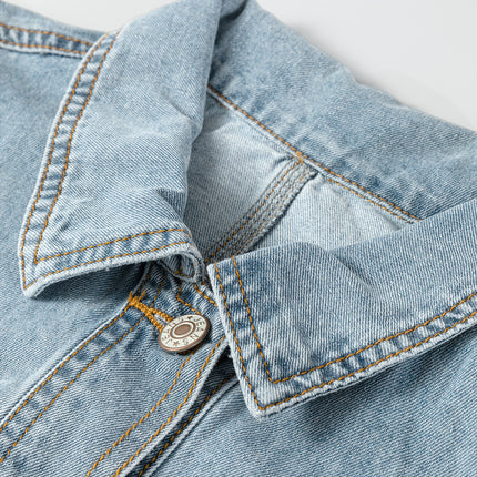 Beau Blue Draw-cord Hem Light Wash Denim Jacket