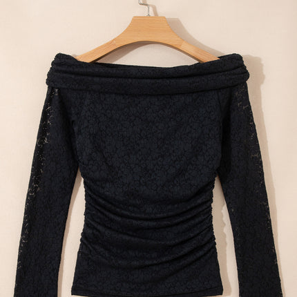 Black Floral Lace Off-shoulder Long Sleeve Slim Top