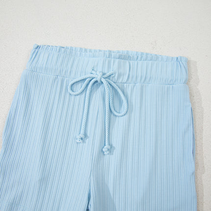 Gossamer Pink Ribbed Button V Neck Tank Top and Shorts Set