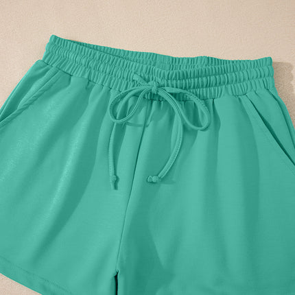Meadow Mist Green Solid Loose V Neck Half Sleeve Tee and Shorts Set