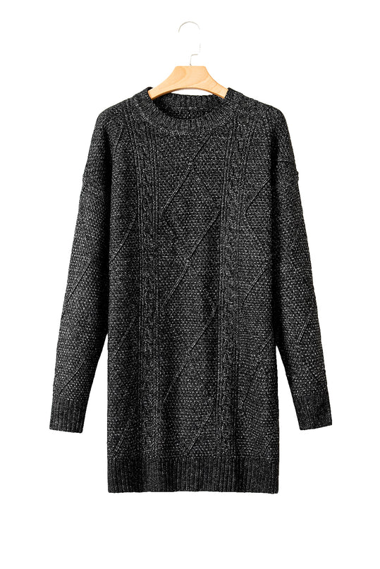 Cable Knit Drop Shoulder Sweater Dress