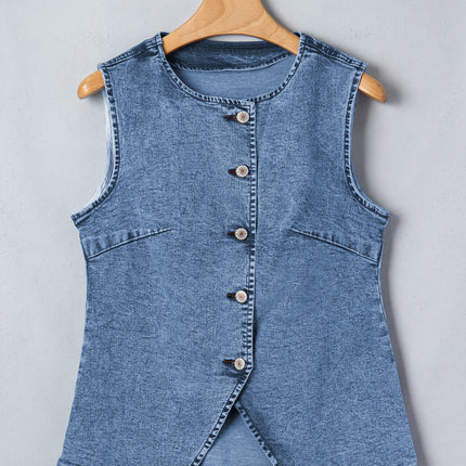 Ashleigh Blue Buttoned Front Slit Denim Vest