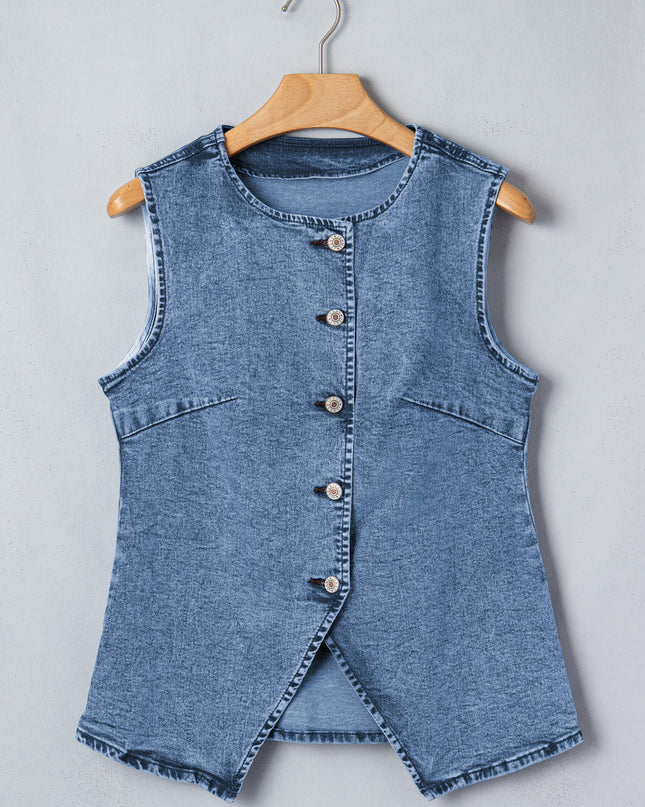 Ashleigh Blue Buttoned Front Slit Denim Vest