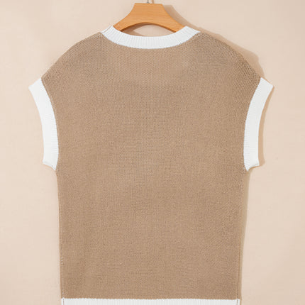 Goat Horse Shoe Pattern Contrast Trim Short Sleeve Sweater