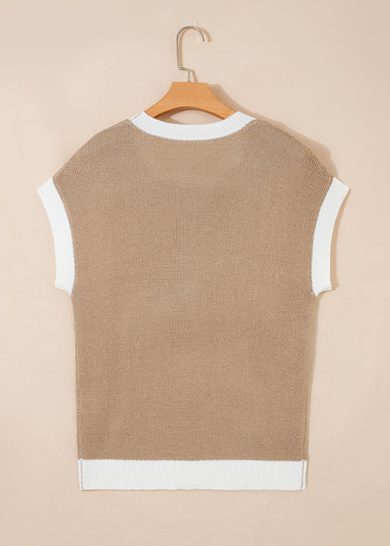 Goat Horse Shoe Pattern Contrast Trim Short Sleeve Sweater