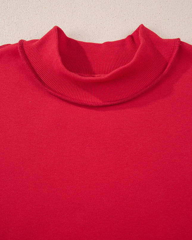 Bright Pink Oversize Drop Shoulder Reversible Mock Neck Sweatshirt