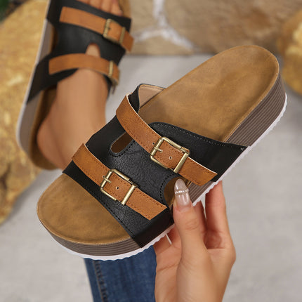 Black Faux Suede Platform Slippers