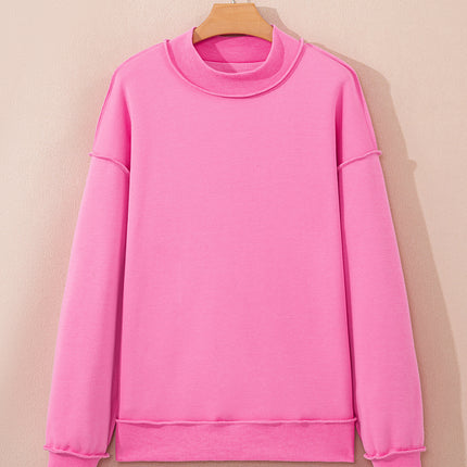 Bright Pink Oversize Drop Shoulder Reversible Mock Neck Sweatshirt