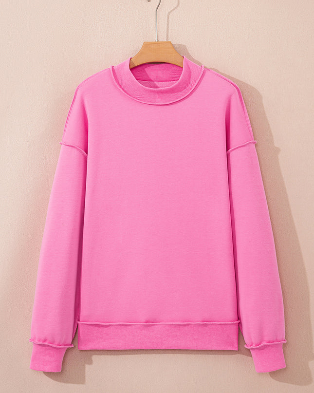 Bright Pink Oversize Drop Shoulder Reversible Mock Neck Sweatshirt