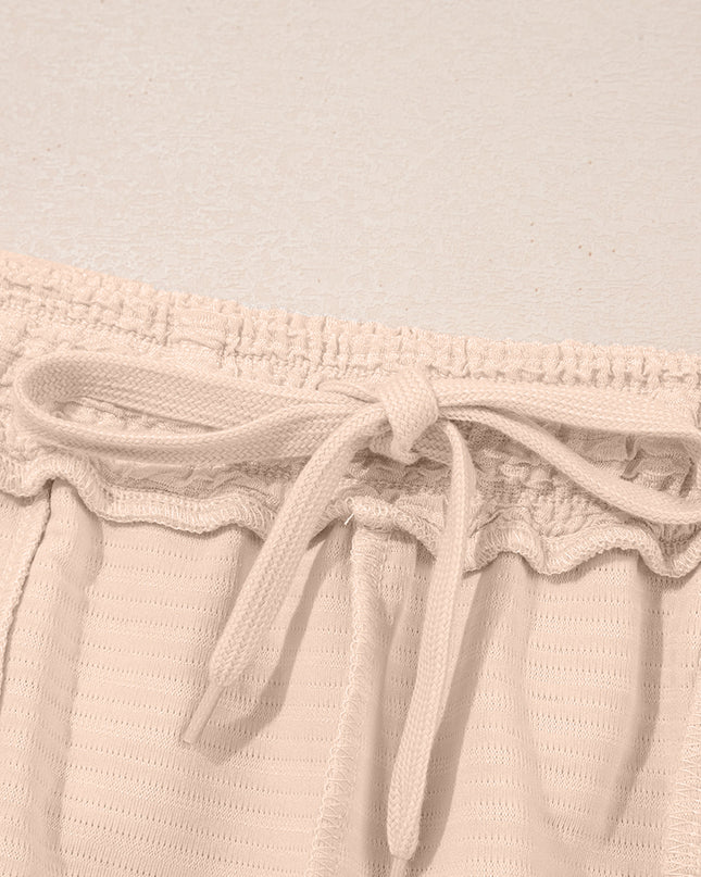 Pink Textured V Neck T Shirt and Shorts Set