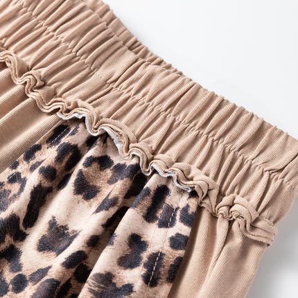 Straw Yellow Leopard Patchwork Wide Leg Pants