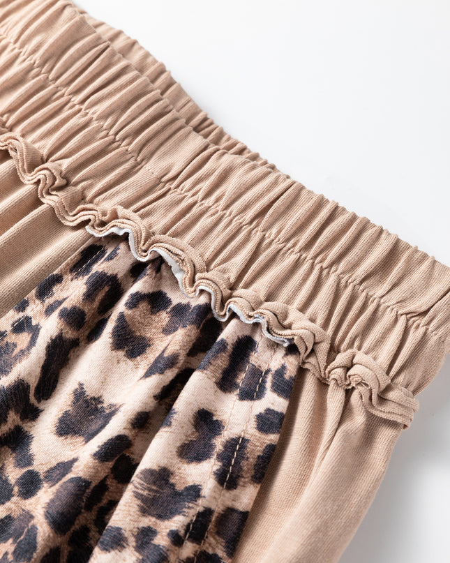 Straw Yellow Leopard Patchwork Wide Leg Pants