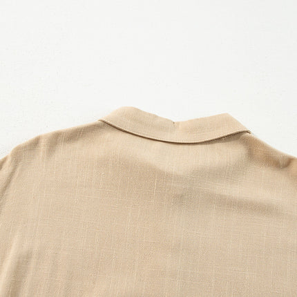 Tan Puff Sleeve Buttoned Tiered Pleated Shirt Mini Dress