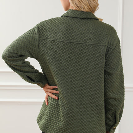 Black Retro Quilted Flap Pocket Button Shacket