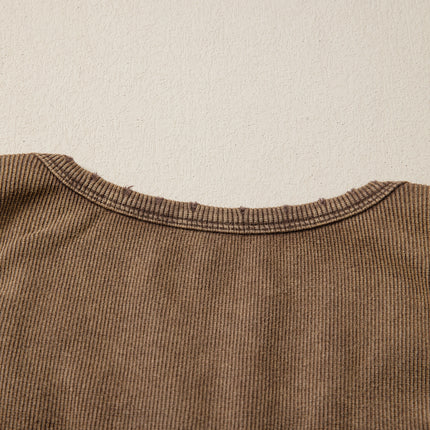 Coffee Vintage Distressed Ribbed Tank Top