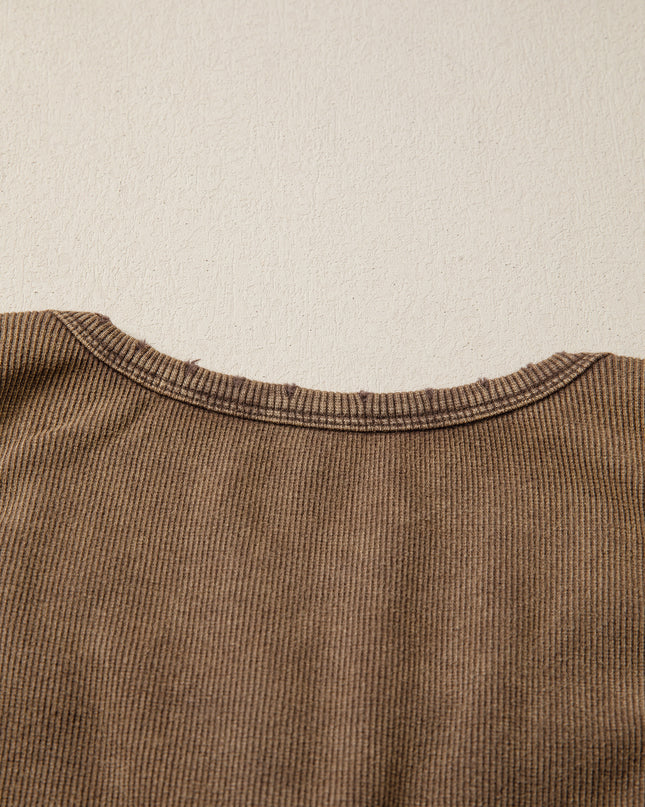 Coffee Vintage Distressed Ribbed Tank Top