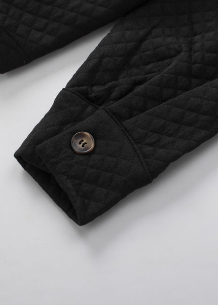 Black Retro Quilted Flap Pocket Button Shacket