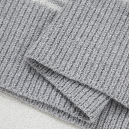 Gray Stripe Contrast Heart Pattern Valentine Knit Sweater