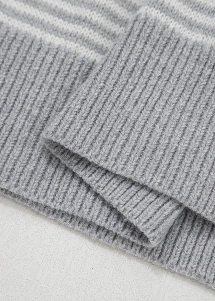 Gray Stripe Contrast Heart Pattern Valentine Knit Sweater
