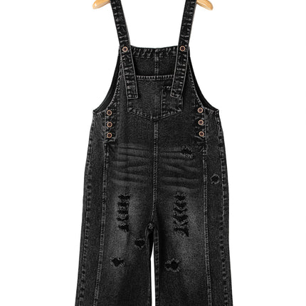 Stone Blue Distressed Bib Pocket Wide Leg Denim Overall